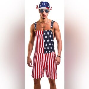 JK Miles Patriotic American Flag Bib Overalls Unisex